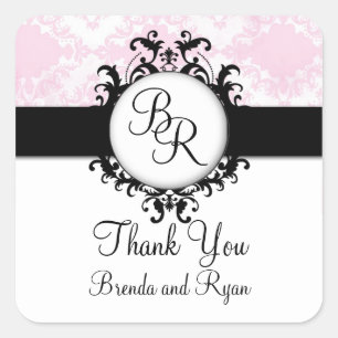 Carré Chic rose Damask Sticker initial Merci Mariage
