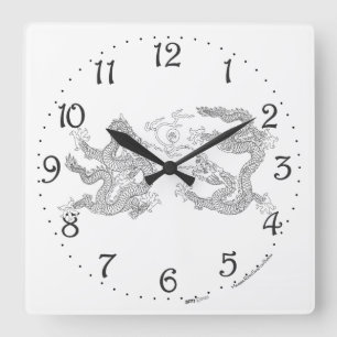 Carré chinois double dragon horloge murale