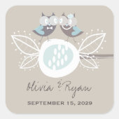 Carré Chouette Mariage Whimsical Sur Sticker Bleu Branch (Devant)