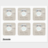 Carré Chouette Mariage Whimsical Sur Sticker Bleu Branch (Feuille)