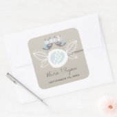 Carré Chouette Mariage Whimsical Sur Sticker Bleu Branch (Enveloppe)
