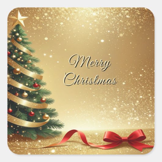 Carré Christmas Tree Ribbons Holiday Sticker (Devant)