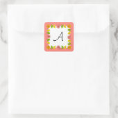 Carré citrus Monogramme rose autocollant carré (Sac)
