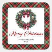 Carré Classic Christmas Wreath Red Green Pattern Sticker (Devant)