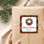 Carré Classic Pine Wreath Holiday Sticker Custom Name