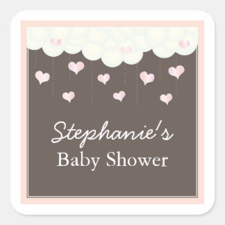 Carré Clouds & Coeurs Baby shower pour Sticker Fille Fav
