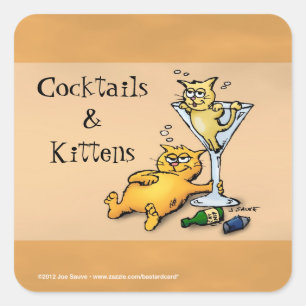 Carré Cocktails & Kittens Gold Cartoon Sticker