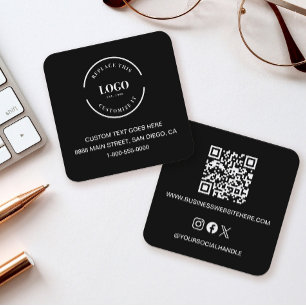Carré Code QR Carte de visite Black Custom Logo Moderne