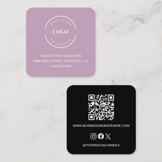 Carré Code QR Carte de visite de Logo rose Dusty moderne (Devant / Derrière)