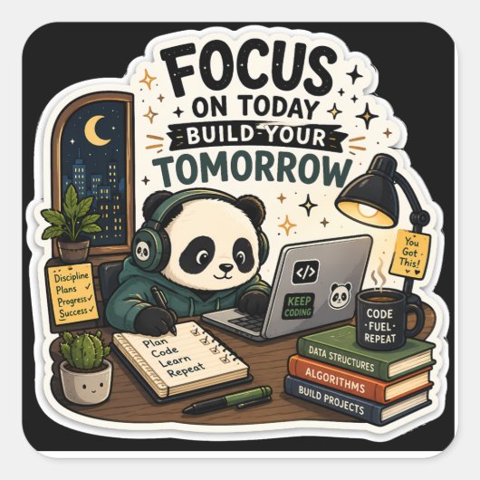Carré Coding Panda Sticker | Focus on Today Build It (Devant)