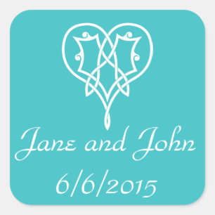Carré Coeurs de tissage celtique en Sticker Turquoise