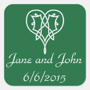 Carré Coeurs de tissage celtique en Sticker vert
