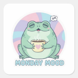 Carré Coffee Frog Sticker Cute Frog Drinking Coffee Funn