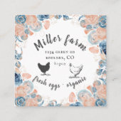 Carré Corail bleu Floral Poulets Carte de visite (Devant)