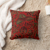 Carré Coussin Floral Rouge Noir Or Asiatique (Couverture)