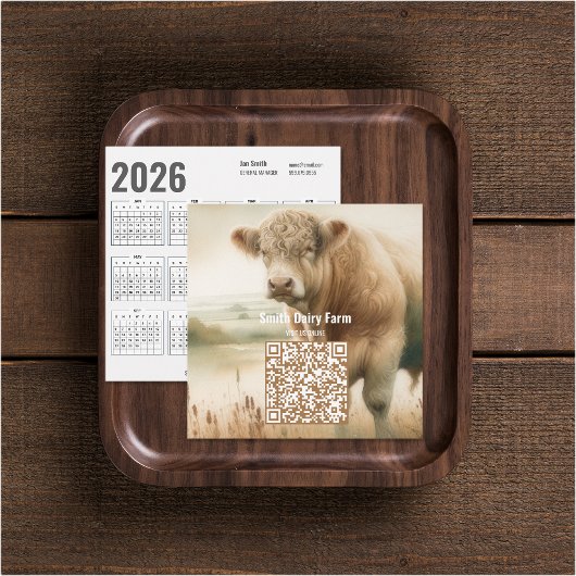 Carré Cow QR Code 2026 Calendrier Carte de visite
