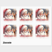 Carré Cozy Personalized Santa and Rudolph Winter Sticker (Feuille)