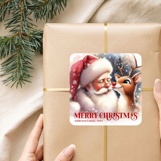 Carré Cozy Personalized Santa and Rudolph Winter Sticker
