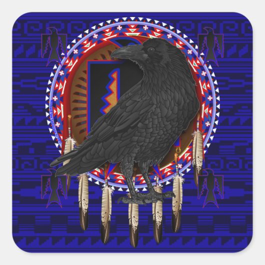 Carré Crow Native American Sticker Design (Devant)