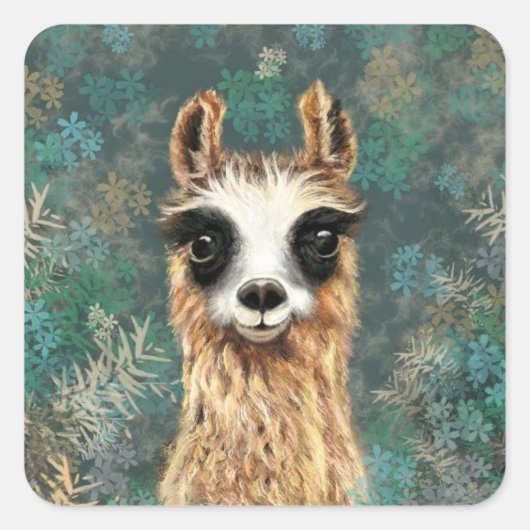 Carré Curieux Bébé Llama Sticker Drôle Alpaca (Devant)