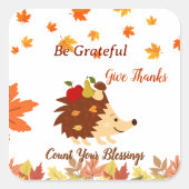 Carré Cute Autumn Hedgehog Fall Harvest Sticker (Devant)