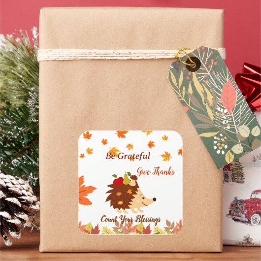 Carré Cute Autumn Hedgehog Fall Harvest Sticker (vacances)