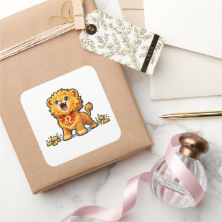 Carré Cute Baby Leo Zodiac Sticker – Kawaii Golden Lion