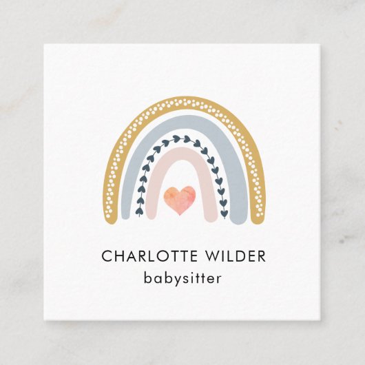 Carré Cute Boho Rainbow Babysitter Carte de visite (Devant)