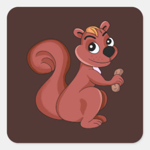 Carré Cute cartoon squerrl with a peanut Sticker