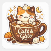 Carré cute coffee cat sticker (Devant)