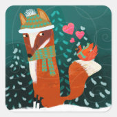 Carré Cute Fox and Cardinal Winter Sticker (Devant)