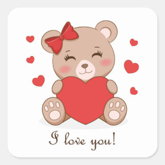 Carré Cute girl bear holding heart sticker