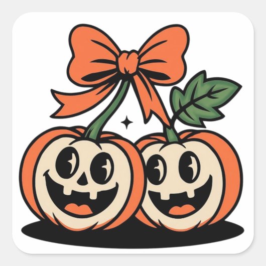 Carré Cute Halloween Pumpkin Pair Sticker (Devant)