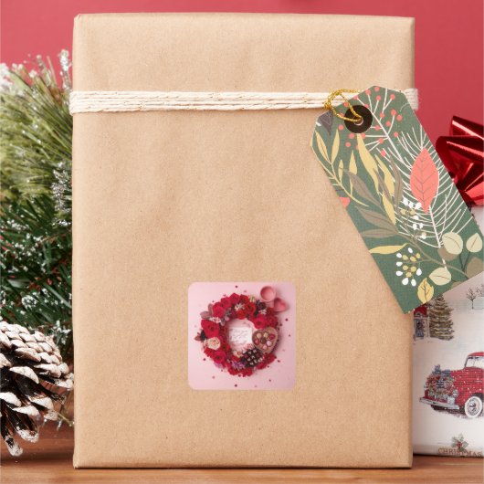 Carré Cute Red Rose Romantic Valentine Sticker Sheet  (vacances)