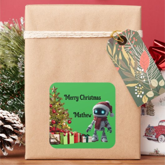 Carré cute robot Christmas holiday Sticker (vacances)