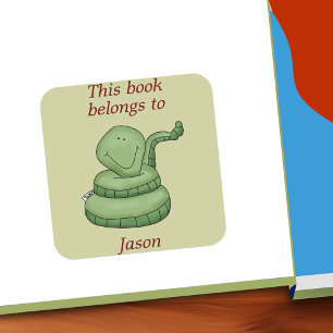 Carré Cute Snake Ce Livre Appartient À Bookplate Sticker