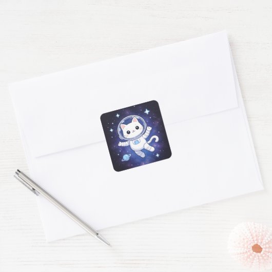 Carré Cute Space Cat Astronaut Sticker (Enveloppe)