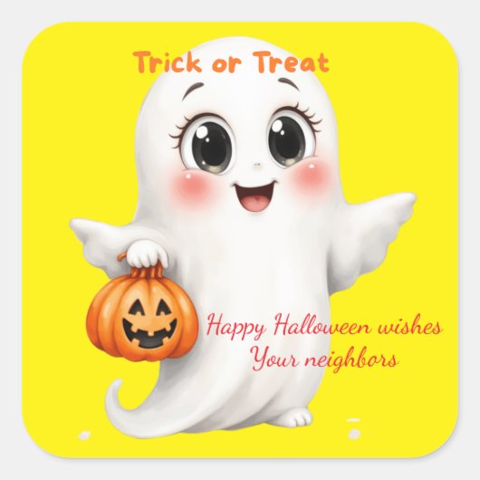 Carré Cute sticker happy Halloween with adjustable text (Devant)