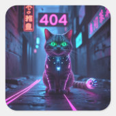Carré Cyberpunk 404 Error Neon Cat Sticker (Devant)