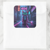 Carré Cyberpunk 404 Error Neon Cat Sticker (Sac)