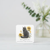 Carré de Chat noir et Fleurs de soleil Carte de vi (Debout devant)