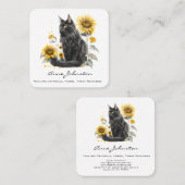 Carré de Chat noir et Fleurs de soleil Carte de vi (Devant / Derrière)