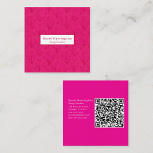 Carré de code QR rose chaud Carte de visite Floral