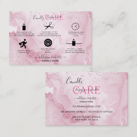 Carré de soins aux bougies rose esthétique Carte d (Devant / Derrière)