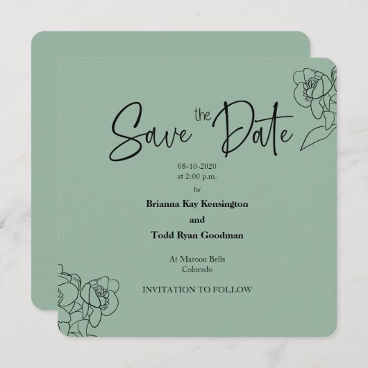 Carré Décontracté vert de pré Enregistrer la carte (Devant / Derrière)