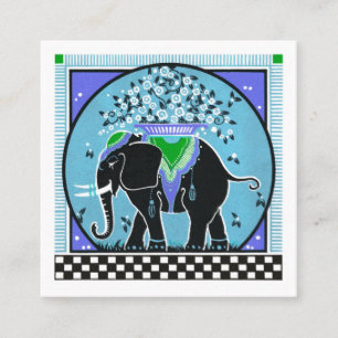 Carré Défilé d'éléphants sur Carte de visite Aqua