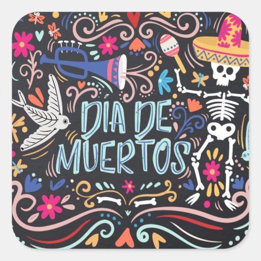 Carré Dia de los Muertos coloré | Sticker (Devant)