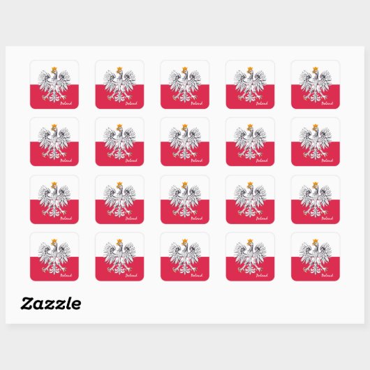 Carré Drapeau polonais & Aigle, Pologne sticker de mode  (Feuille)
