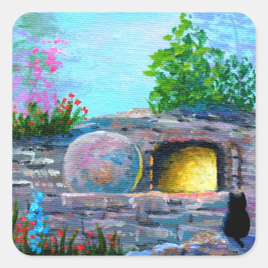 Carré Easter Black Cat Creationarts Square Sticker (Devant)