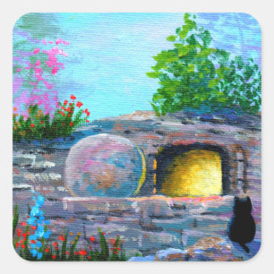 Carré Easter Black Cat Creationarts Square Sticker